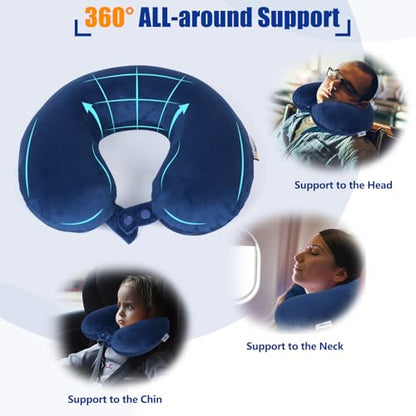 SAIREIDER Neck Pillows for Travel-Head Neck Support Travel Pillow for Traveling, Car, Home, Office Adjustable(Navy Blue) - color: Navy Blue