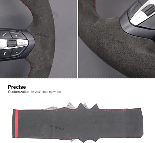 MEWANT Hand-Stitched Steering Wheel Cover for BMW (M Sport) F22 F23 F30 F34 F32 F33 F36 F10 F07 F12 F13 F06 F39 F25 F26 F15 F16, DIY Custom Fit Steering Wheel Wrap for BMW - color: 37:red stripe + red thread