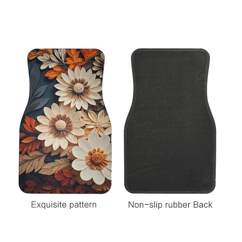 Artistic Fabric Car Floor Mats-Non-Slip Rubber Backing,Flower,Front (26.8x17.3in) & Rear (13x17.3in) Set-Water Absorbing, Durable Automotive Floor Liners with Stylish Patterns - color: Flower