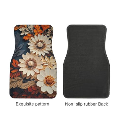 Artistic Fabric Car Floor Mats-Non-Slip Rubber Backing,Flower,Front (26.8x17.3in) & Rear (13x17.3in) Set-Water Absorbing, Durable Automotive Floor Liners with Stylish Patterns - color: Flower