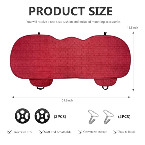 Linen Car Seat Cover, Anti-Slip Bottom Bench Protector Rear Seat Pad with Storage Pockets, Comfy Breathable Long Rear Seat Cushion Pad for Most Vehicles, Car Accessories (Rear Wine Red) - color: Rear Wine Red