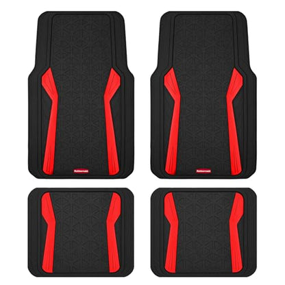 Rubbermaid Car Floor Mats Full Set,Premium Heavy Duty All-Weather Car Mats– Rugged Rubber with Brushed Aluminum Inserts, Universal Trim-to-Fit, Anti-Slip Backing for Cars, SUVs, Trucks & Vans - Red - color: Red