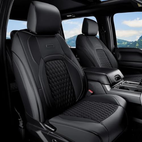 Coverado Custom Fit Front Seat Covers for Chevy Silverado/GMC Sierra 2007-2025 1500, 2015-2025 2500HD 3500HD Crew/Double/Extended Cab – Faux Waterproof Leather (Black) - color: Black, size: Front