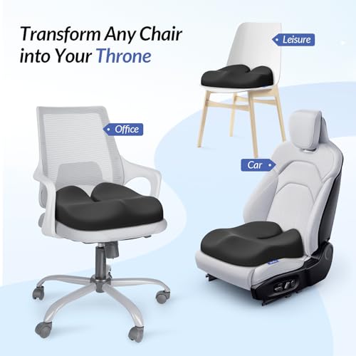 Ergonomic Seat Cushion with Thigh Relief Slope, High-Density Memory Foam Office Chair Cushions with U-Shaped Back for Tailbone, Sciatica Pain Relief, Suitable for Car Seat, Airplane, Bleacher