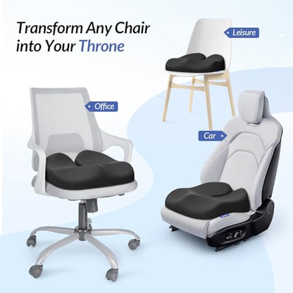 Ergonomic Seat Cushion with Thigh Relief Slope, High-Density Memory Foam Office Chair Cushions with U-Shaped Back for Tailbone, Sciatica Pain Relief, Suitable for Car Seat, Airplane, Bleacher