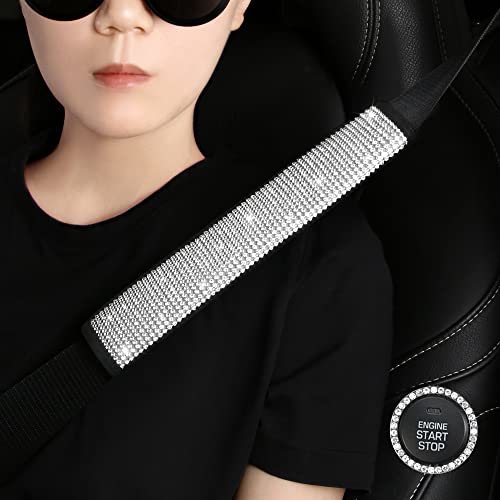 HighnessHwoo Bling Car Seatbelt Covers for Women Girls, Rhinestone Crystal Velvet Seat Belt Cushion Pad Cover Protector, Diamond Shine Safety Shoulder Pad, Car Interior Accessories, 2pcs, Silver 25cm - color: Silver, size: 9.8in(25cm) - 2pcs