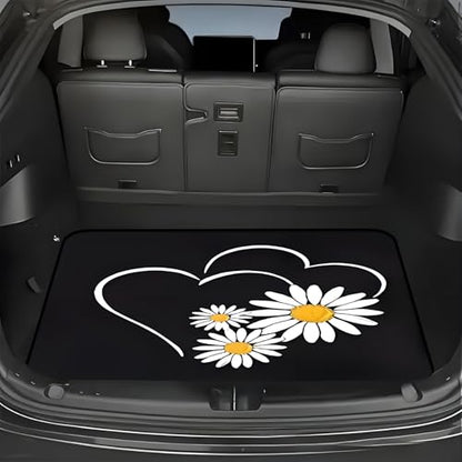 Universal Car Trunk Mat 29" x 39", Heart and Daisy All Weather Trunk Protection Cargo Liner, Durable Cargo Mat Rear Trunk Liner, Stylish Vehicle Interior Accessories Suitable for Most Car Models - color: Heart and Daisy