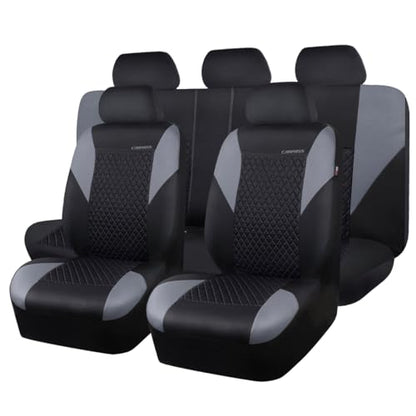 CAR PASS Ultrasonic Embossing Cloth Universal Seat Covers-Breathable Car Seat Cover with 5mm Composite Sponge Inside,Airbag Compatible,2zipper Bench for Sedan,SUV,Truck(Black and Gray,Full Set) - color: Black and Gray