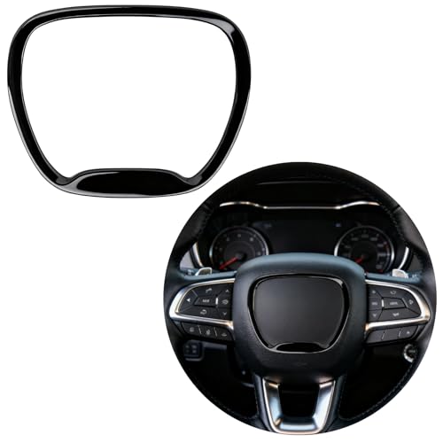 Central Control Steering Button Frame Trim Compatible with Dodge Challenger Durango Charger 2015-2025, Steering Wheel Control Trim Cover Car Interior Decoration Accessories - color: Black