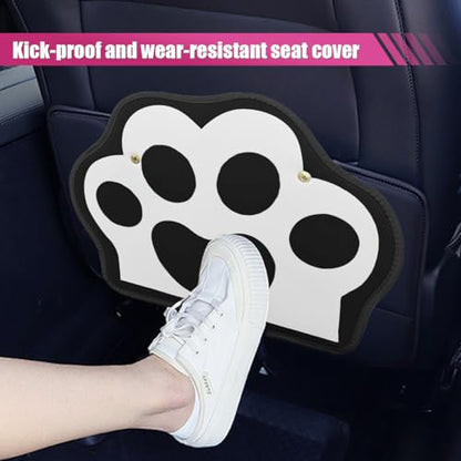 2PCS Car Kick Mats Backseat Protector, Dog Cat Paw Print Leather Car Back Seat Cover for Kids Pets, Waterproof Vehicle Seat Back Kick Mat Organizer to Protect from Dirt, Mud & Scratches(Black) - color: Black
