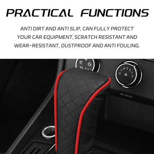 Leather Car Gear Shift Knob Cover, Exquisite Embroidery Design, Durable Anti-Slip Shifter Lever Protector, Universal Shift Knob Decoration Accessories for Most Car, SUV, Truck(Black & Red) - color: Black&Red