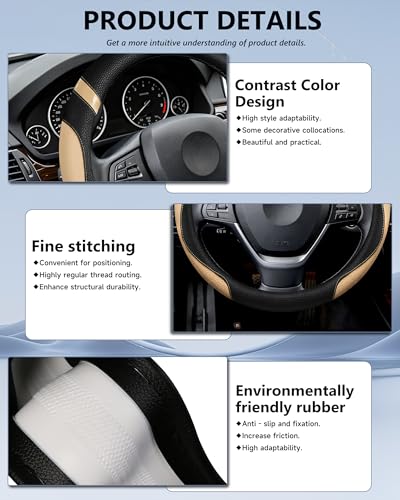 Steering Wheel Cover for Car Leather Universal Steering Wheel Covers for Men Women Fit Cars SUV Truck Pickup 15inch (Beige) - color: beige