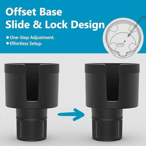 Seven Sparta Car Cup Holder Expander with Offset Adjustable Base, Compatible with Hydro Flasks 32/40 Ounce, Compatible with Yeti Ramblers 20/26/30 Ounce, Other Bottles in 3.4"-3.8" (Black) - color: Black, size: Medium*1