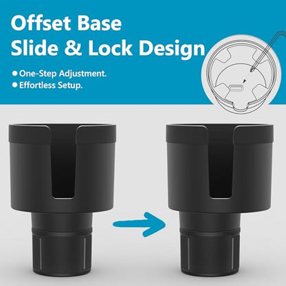 Seven Sparta Car Cup Holder Expander with Offset Adjustable Base, Compatible with Hydro Flasks 32/40 Ounce, Compatible with Yeti Ramblers 20/26/30 Ounce, Other Bottles in 3.4"-3.8" (Black) - color: Black, size: Medium*1