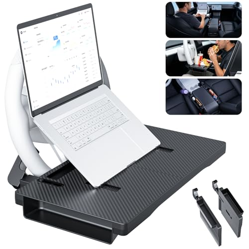 Carbon Fiber 2-in-1 Steering Wheel Tray Table & Car Seat Gap Filler Organizer | Foldable Adjustable Desk for Laptop, Eating & Work | Universal Car Office Accessories for Drivers, Women & Men