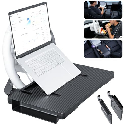 Carbon Fiber 2-in-1 Steering Wheel Tray Table & Car Seat Gap Filler Organizer | Foldable Adjustable Desk for Laptop, Eating & Work | Universal Car Office Accessories for Drivers, Women & Men