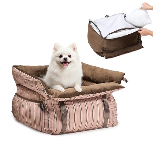BurgeonNest Dog Car Seat for Small Dogs, Calm Blue Pet Car Bed Under 25 lbs, Soft Booster Fully Detachable and Washable Cat Carseats with Storage Pockets and Clip-On Leash Portable Travel Carrier