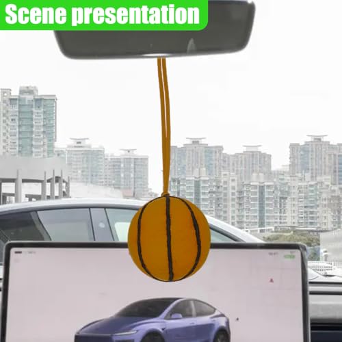 Basketball Car Rear View Mirror Charm, Felt Handmade Auto Interior Hanging Ornament Accessories, Cute Ball Vehicle Mirror Decorative Pendant Present for Women Man (Basketball) - size: Basketball