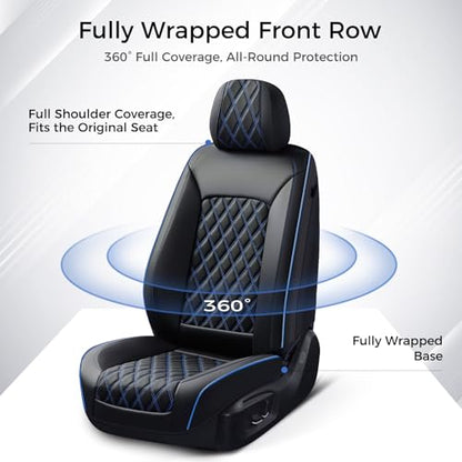Huidasource Car Seat Covers Front Seats, Leather Front Seat Covers, Truck Seat Covers Universal Fit Front Seat, Airbag Compatible, for Most Cars, Vans, Trucks, SUVs(Front Pair/Black&Blue)