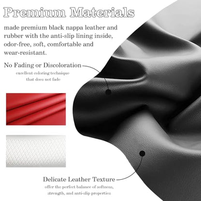 Black Red Car Steering Wheel Cover, Nappa Leather, Bottom Color Blocking, Universal 14.5-15 Inch Leather Anti-Slip Breathable Auto Steering Wheel Covers for Men Women - color: Black Red