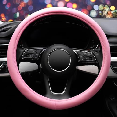 ZHOL Pink Steering Wheel Cover, Universal 15 inch Microfiber Breathable Ice Silk Anti-Slip Car Wheel Protector, Warm in Winter Cool in Summer - color: Pink