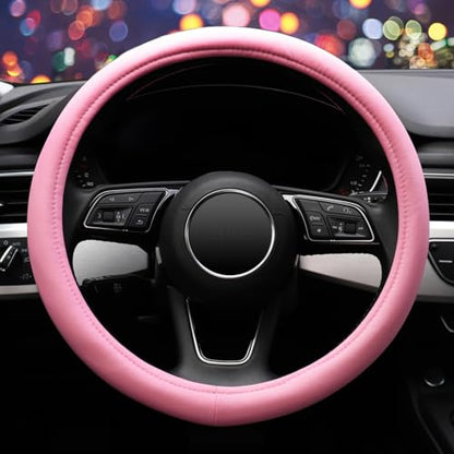 ZHOL Pink Steering Wheel Cover, Universal 15 inch Microfiber Breathable Ice Silk Anti-Slip Car Wheel Protector, Warm in Winter Cool in Summer - color: Pink