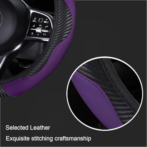 Ultra Fine Carbon Fiber Leather Steering Wheel Cover, Anti Slip and Sun Protective Protect the Steering Wheel, Easy to Install,Universal of 14.5"-15" (Purple) - color: Purple