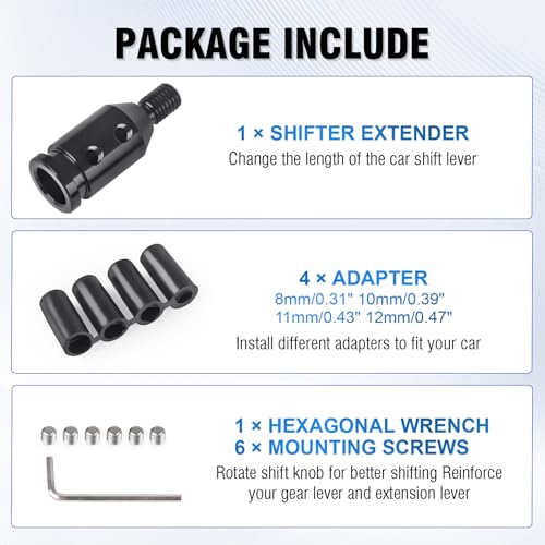 Universal Gear Shift Knob Adapter 10x1.5, Aluminum Alloy Shifter Knob Adapter,Gear Shift Adapter for Non-Threaded Manual Shifters M10x1.5 (Black) - color: M10x1.5(Black)