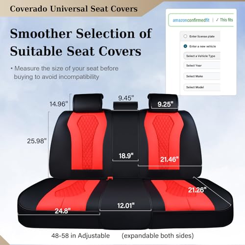 Coverado Car Seat Covers, Back Car Seat Cover, 3-Pieces Leather Seat Cover, Luxury Car Seat Cushion, Luxury Seat Cover Seat Protector Universal Most Cars Trucks SUV - color: Black/Red
