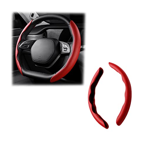 LoyaForba Car Steering Wheel Cover, Universal 15 Inch Leather Segmented Auto Steering Wheel Protector, Anti-Slip and Soft Breathable, Car Interior Accessories for Most Vehicle, SUV, Truck (Red) - color: Red