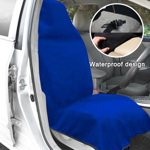Waterproof Car Towel Seat Cover, Sweating Non-Slip Premium Towel Carseat Cover Protector, Universal Soft Machine Washable Car Truck SUV Front Seat Cover for Gym Workout Beach Hiking (Blue) - color: Blue, 1pc, Front
