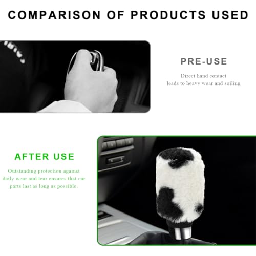 Cow Print Car Accessories Set, Fluffy Cow Print Plush Steering Wheel Cover, Gear Shift Cover, Warm Fuzzy Console Armrest Pad & Handbrake Cover, Car Decoration Accessories (Shift Cover) - color: Shift Cover