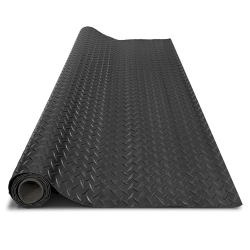 4x20FT Garage Floor Mat, 2.8mm Thickened Flooring Roll for Under Car, Golf Cart Parking Mat, Diamond Plate PVC Rubber Motorcycle Mat, Non-Slip Floor Protector for Garage Warehouse Trailer, Black - color: Black, size: 4*20FT