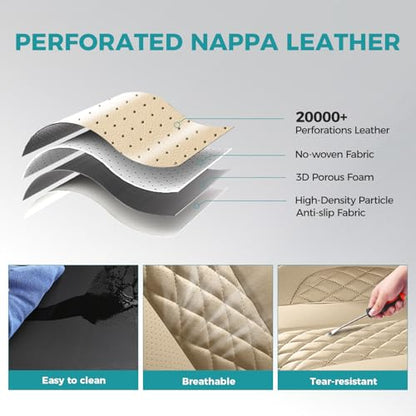 Leather Car Seat Covers Full Set, Breathable Faux Leather Seat Covers for Cars SUV Sedan Waterproof Beige - color: Beige