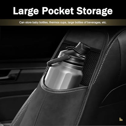Car Tissue Holder, Car Leather Seat Side Hanging Storage Bag, Waterproof Multifunctional Hanging Card Cup Holder Storage Bag with Mesh Net, Universal for Most Cars (Black) - color: Black