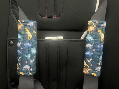 Baby Car Seat Neck Cover, Car Seat Strap Cover, Seat Belt Cushions Pads, Shoulder Strap Protectors, Reversible Pram Harness Covers in Minky Dinosaur, Baby Neck Pad Protector - color: Name of dinosaur