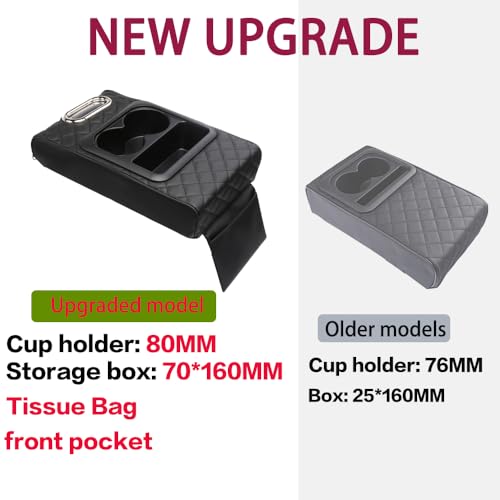 Multi-Functional Adjustable Armrest Cushion - Universal Car Boat Sofa Pad with Built-in Tissue Box & Cup Holder, Faux Leather Storage Organizer for Front/Rear Seats, Yacht, Central Console