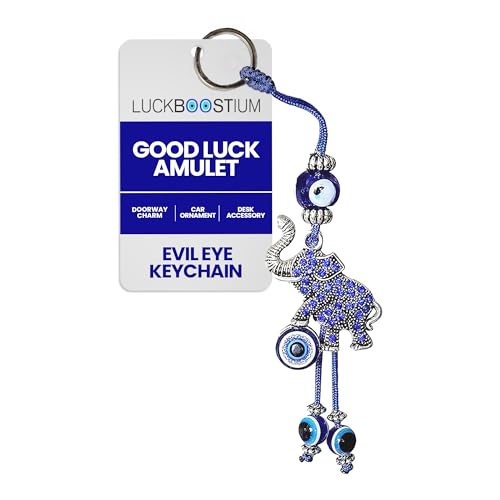 LUCKBOOSTIUM Evil Eye Elephant Keychain with Crystal Rhinestones – Protective Elephant Amulet for Good Luck, Spiritual Charms, Bag Accessories, Rear View Mirror or Doorway Charm, & Home Décor Piece - color: Silver 15