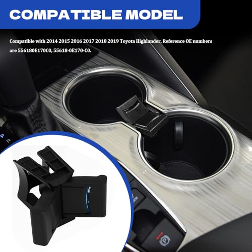 Cup Holder Insert Divider, Car Cup Holder Insert, Drink Holder Insert Replaces 55618-0E170-C0, Car Accessories Center Console Cup Holder Divider Compatible with Toyota Highlander 2014-2019