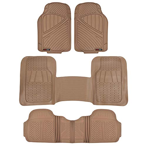 Motor Trend FlexTough 3-Row Heavy Duty Rubber Floor Mats & Liner Mega Truck/SUV/Van Combo, All Weather Protection Universal Trim to Fit Beige - color: Beige