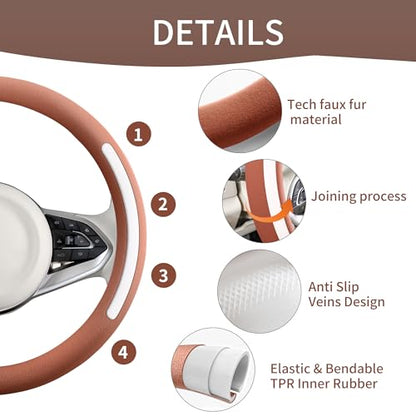 Steering Wheel Cover, Universal 15 inch, Faux Leather Steering Wheel Protector Anti-Slip, Breathable & Heating-Compatible for Cars Trucks SUVs Vans - color: Brown