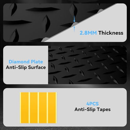 4x6 FT Garage Floor Mat, 2.8mm Thickened PVC Flooring Roll for Under Car, Golf Cart Parking Mat, Diamond Plate Black Motorcycle Mat for Warehouse, Basement, Gyms, Trailer（Included Tapes）
