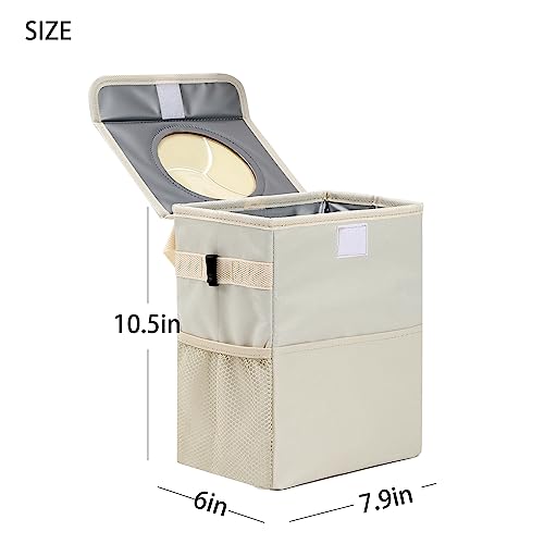AOKJOY Car Garbage can with lid Leak Proof Vehicle Trash Can 3 Storage Pockets Hanging Waterproof car Trash Bag for SUV Beige - color: beige