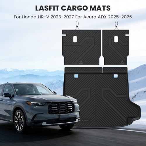 LASFIT Cargo Mat with Backrest Mat for Honda HRV 2023-2026 & for Acura ADX 2025-2026, All Weather TPE Custom Fit Trunk Mat Cargo Liner with Seatback Mat Accessories, Black - style: 6）For Honda HR-V | 2023-2026 | Trunk Mat