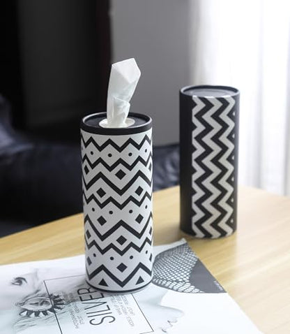 Winoo Design Small Car Tissues Holder - 4PK Modern Black Plastic & Resin Facial Tissues Cylinder - Fits Most Car Cup Holders - Travel Tissue Tubes Box Container