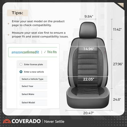 Coverado Car Seat Covers Front Seats, Luxury Leather Car Seat Covers, Automotive Mesh Seat Covers 2 Pack, Airbag-Compatible, Black Gray Seat Covers for SUV Sedan Truck - color: Grey&Black, size: FrontPair