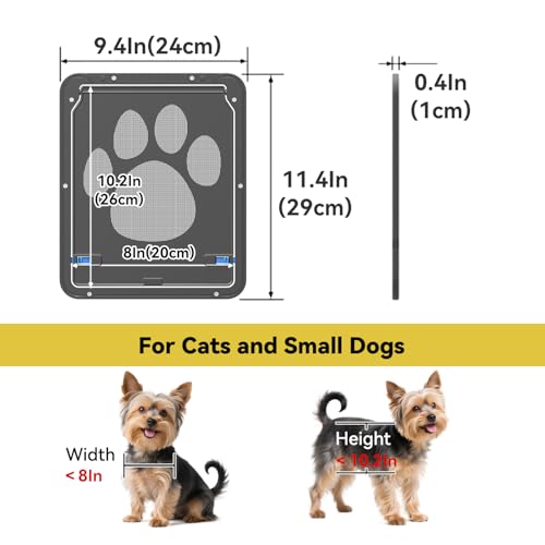 Dog Door for Screen Door, Cat Door Screen Small Dog Door Insert for Sliding Door Easy Install, Small 8"×10"