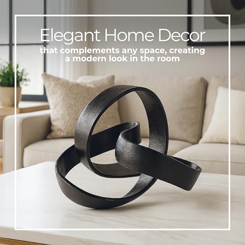 Metal Decorative Object – Minimalist Shelves & Coffee Table Decor – Aluminum Knot Sculpture Modern Home Decor for Office, Bedroom & Living Room – 8" x 7", Black
