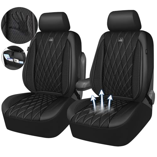 CAR PASS Thick Foam 3D Air Mesh Leather Car Seat Covers Front Seats Only, Luxury Breathable Premuim PU Leather Two Front Seat Covers,Airbag Compatible Universal Fit for 95% Sedan Van Truck SUV, Black - color: Black Air Mesh, size: Two Front
