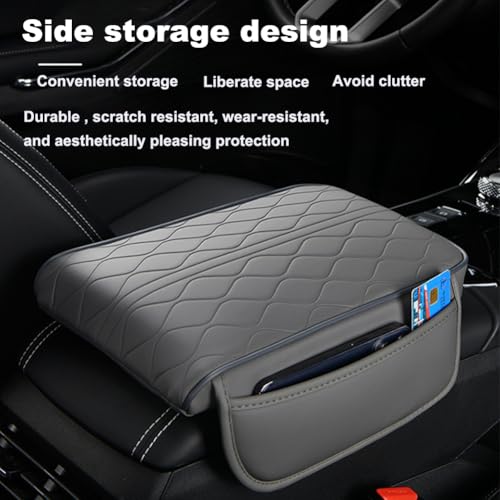 New Universal Car Center Console Cover with Side Pockets - Leather Armrest Cover,Waterproof Armrest Box Mat,Arm Rest Covering Car Interior Accessories Arm Rest Cushion for SUV/Truck/Vehicle(Gray) - color: Gray
